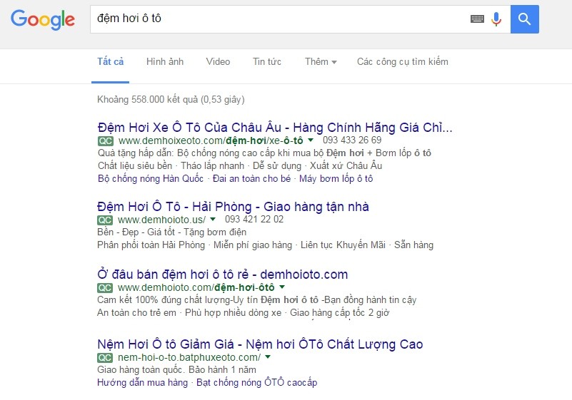 Review chiến dịch Quảng cáo Google Adwords Đệm hơi xe ô tô